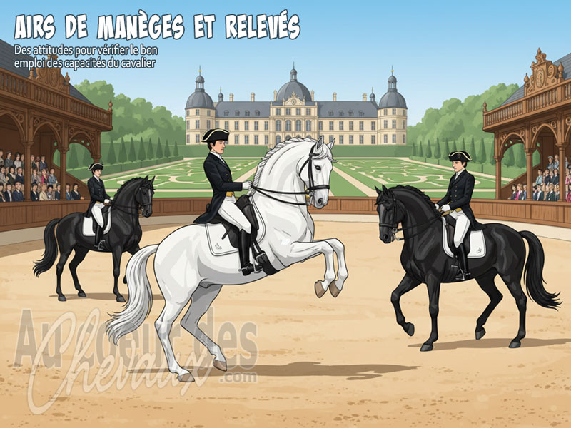 Des chevaux pendant une repr�sentation des airs de man�ges et relev�s