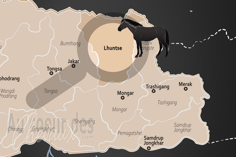 La localisation du District de Lhuntse au Bhoutan