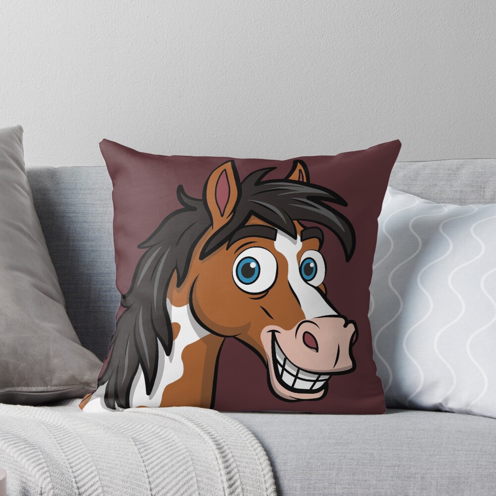 Un dessin cartoon d'un cheval Abaco Barbe qui sourit