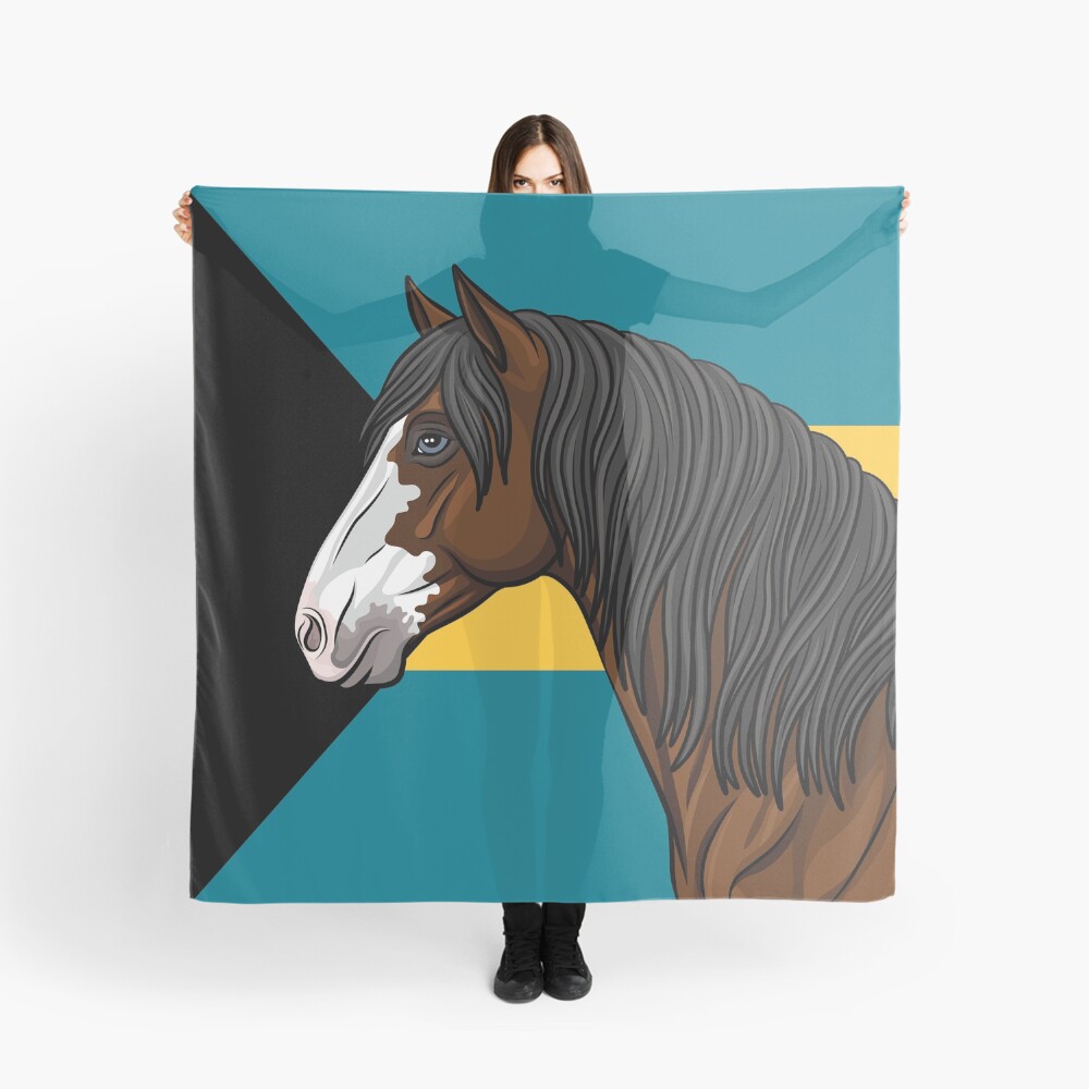 La t�te du cheval Abaco Barbe et le drapeau de Bahamas