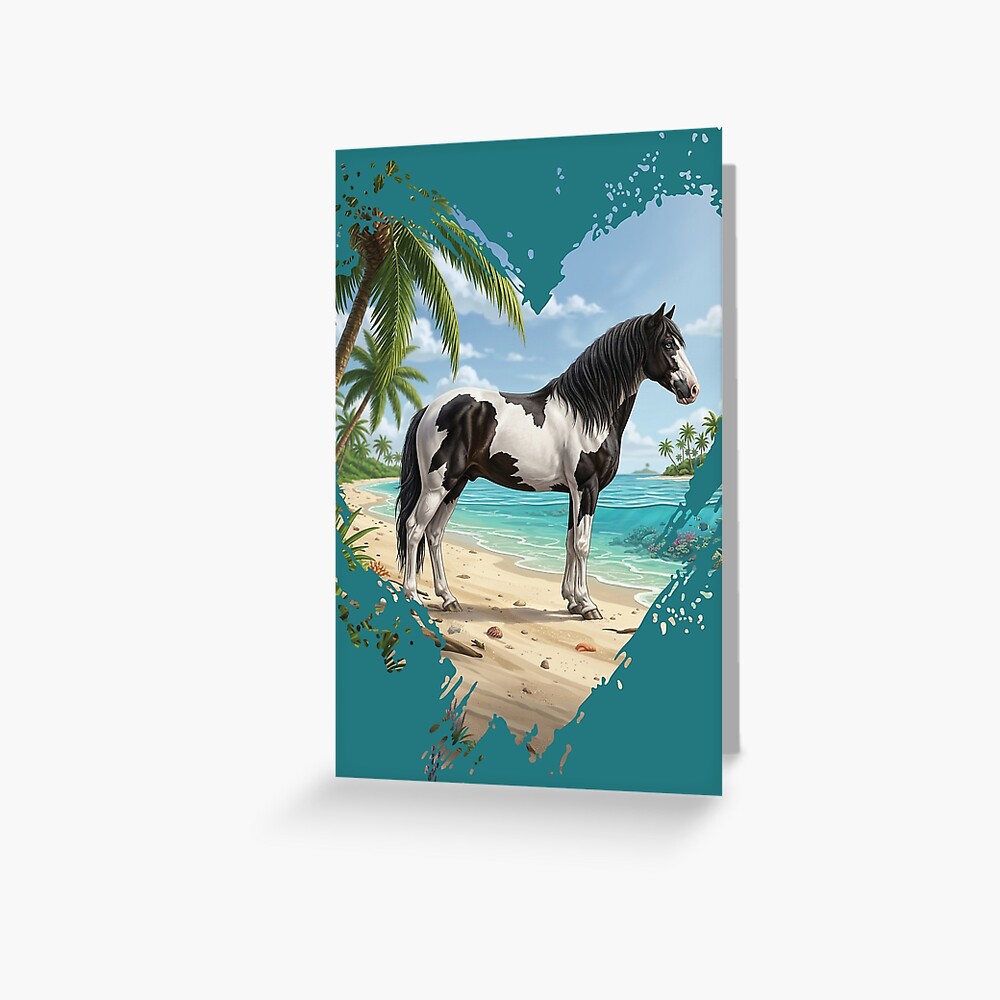 Un cheval Abaco Barbe, la plage et un coeur