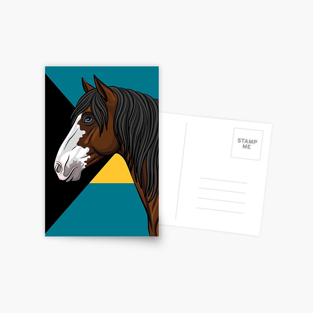 La t�te du cheval Abaco Barbe et le drapeau de Bahamas