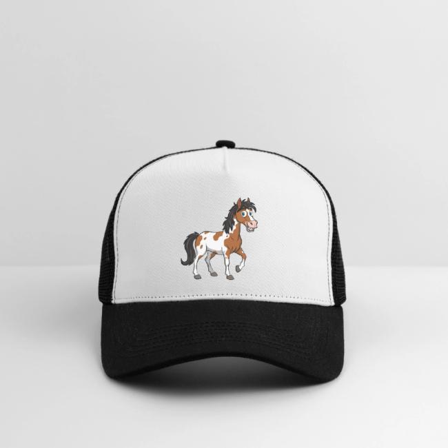 Un dessin cartoon d'un cheval Abaco Barbe pie