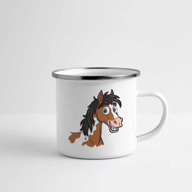 Un dessin cartoon d'un cheval Abaco Barbe qui sourit