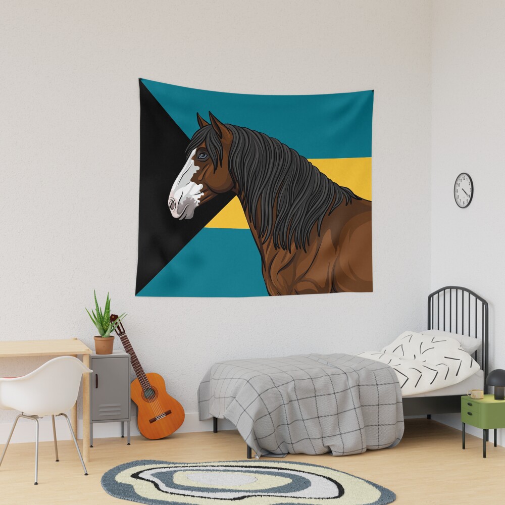 La t�te du cheval Abaco Barbe et le drapeau de Bahamas