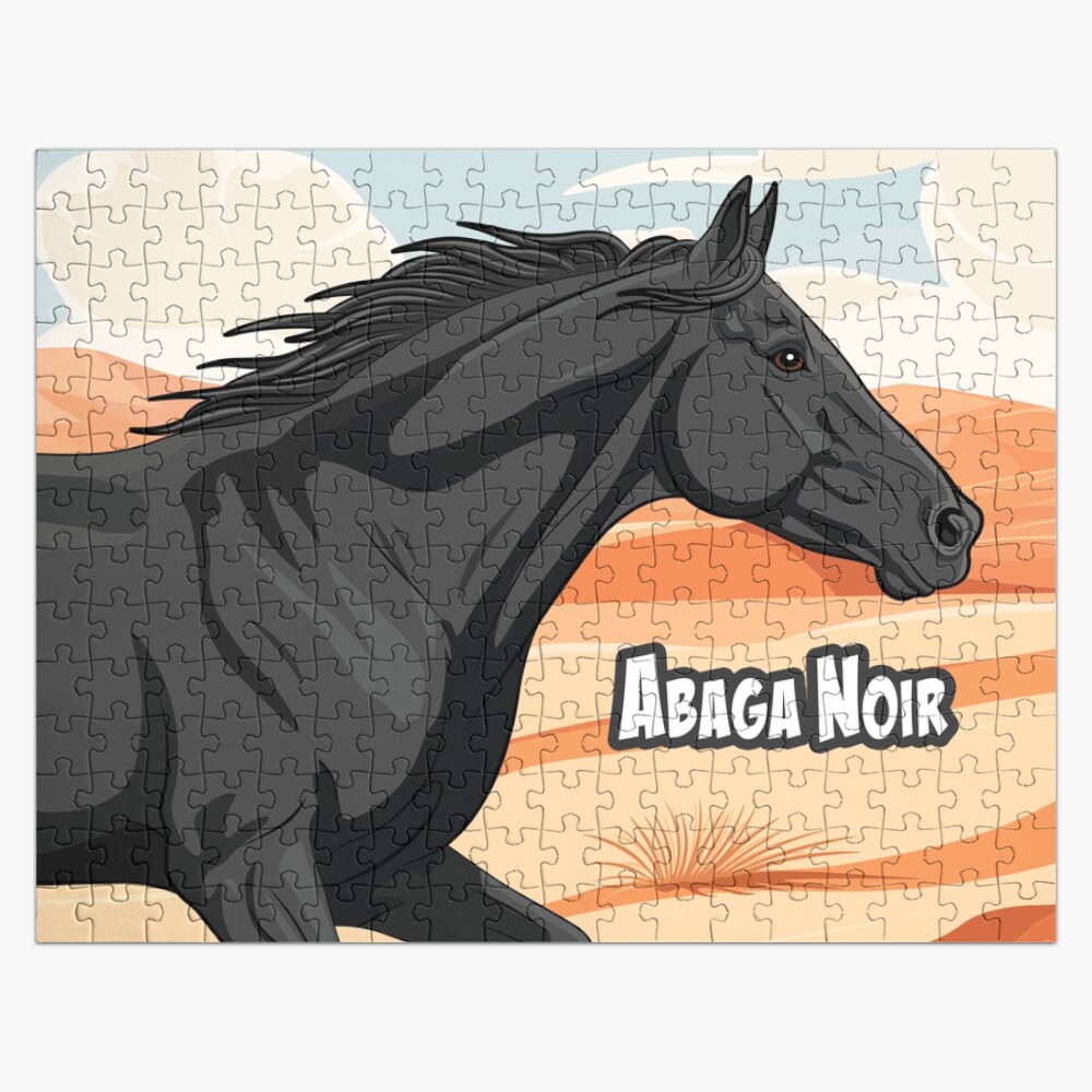 Un cheval Abaga au galop, un �cusson et un d�sert