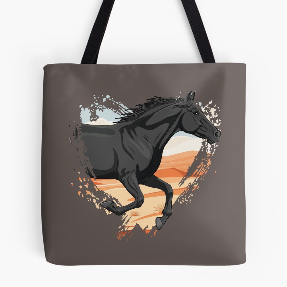 Un cheval Abaga noir devant un coeur et un d�sert