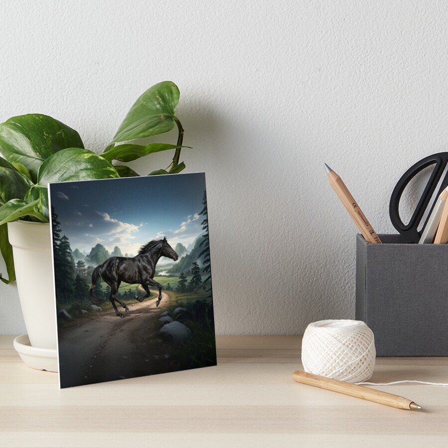 Le cheval Abaga et un paysage de Chine