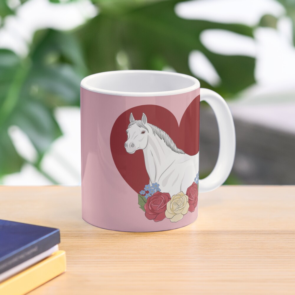 Un cheval Abbayan, des fleurs et un coeur rouge