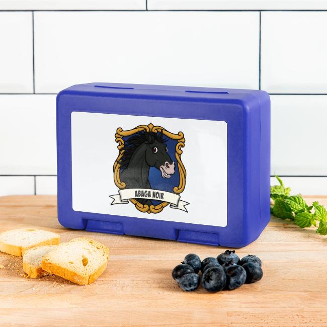 La caricature du cheval Abaga Noir dans un blason