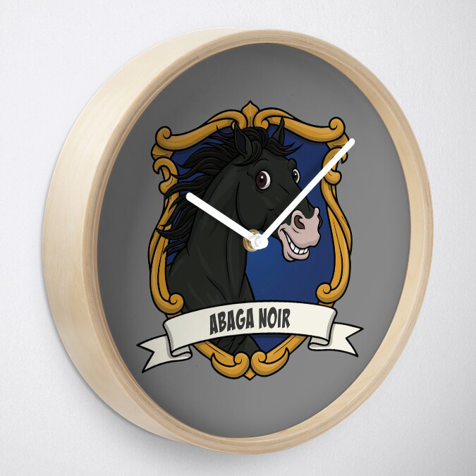 La caricature du cheval Abaga Noir dans un blason