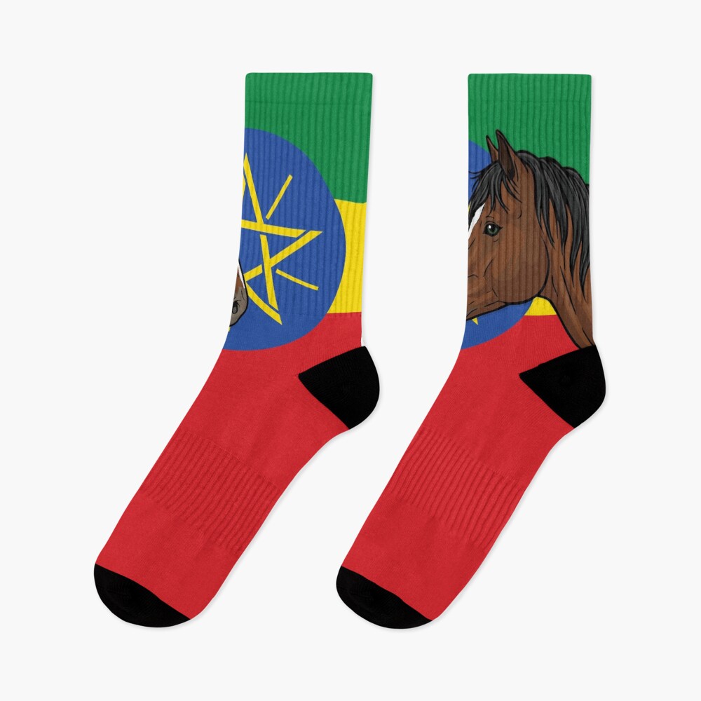 La t�te du Cheval Abyssinien devant le drapeau de l'�thiopie