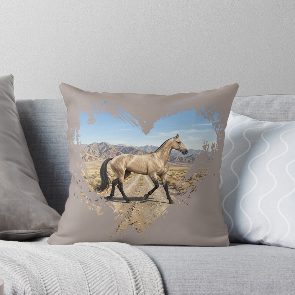 Le Cheval Akhal T�k� avec une robe dor�e, un paysage et un coeur