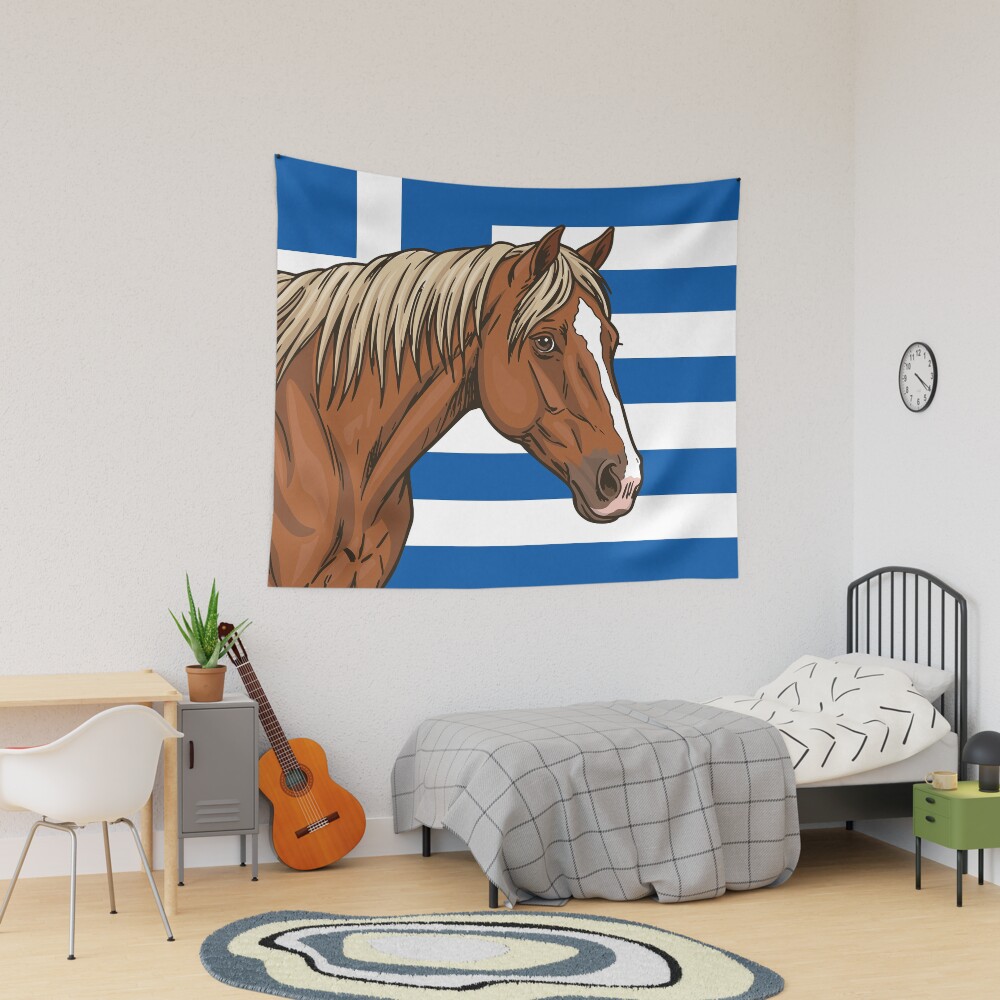 Le Cheval A�nos devant le drapeau de la Gr�ce