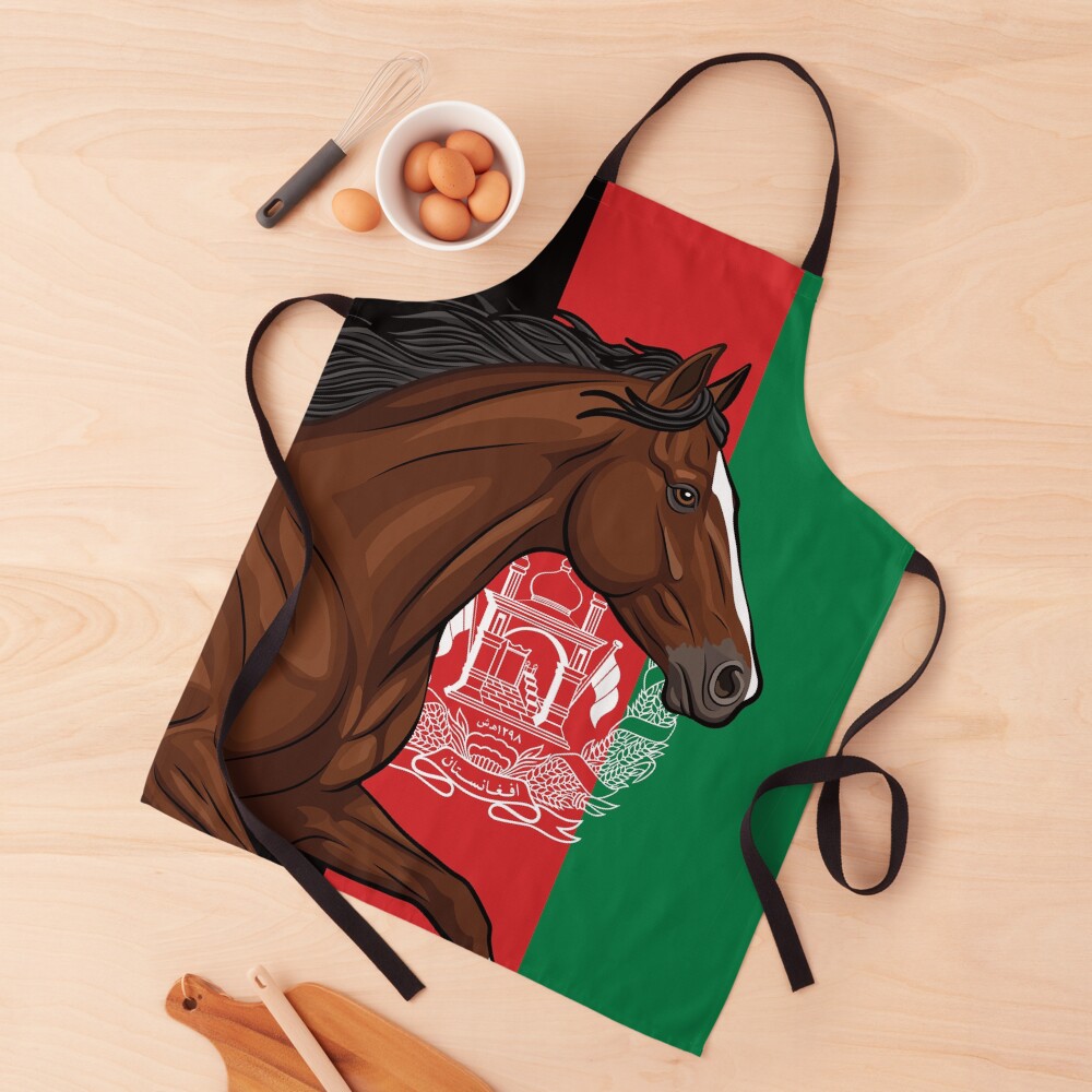 La t�te du Cheval Afghan devant le drapeau de l'Afghanistan