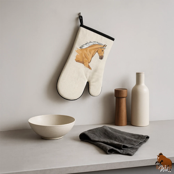 Le Cheval Demi Selle Am�ricain sur un gant de cuisine
