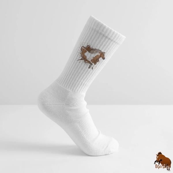 Le Cheval Irish Cob sur une paire de chaussettes