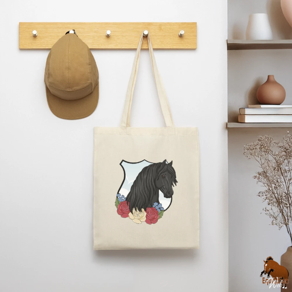 Le Cheval Frison sur un sac en tissu