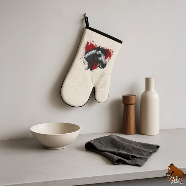 Les Chevaux de guerre sur un gant de cuisine
