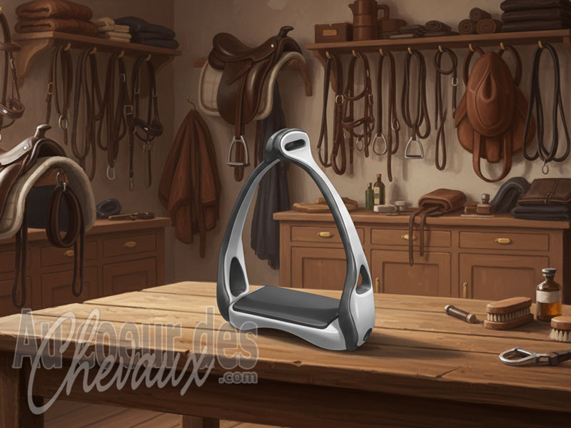 L'�trier articul� de la selle d'�quitation, ergonomie, amortissement et pr�vention de l'usure articulaire du cavalier