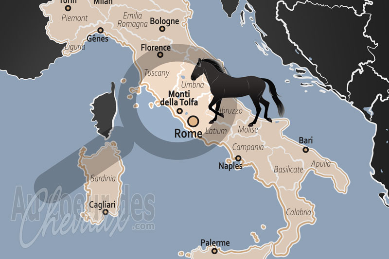 La localisation des Monts de la Tolfa en Italie