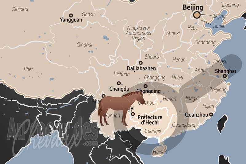 La localisation de la Pr�fecture d'Hechi en Chine