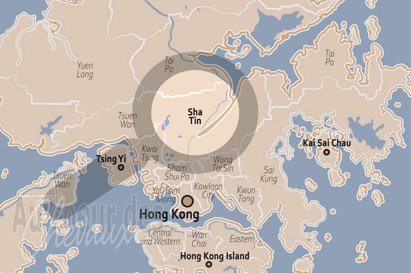 La localisation de Sha Tin � Hong Kong