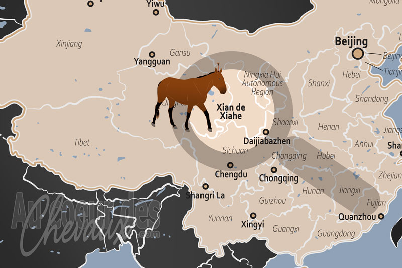 La localisation du Xian de Xiahe en Chine